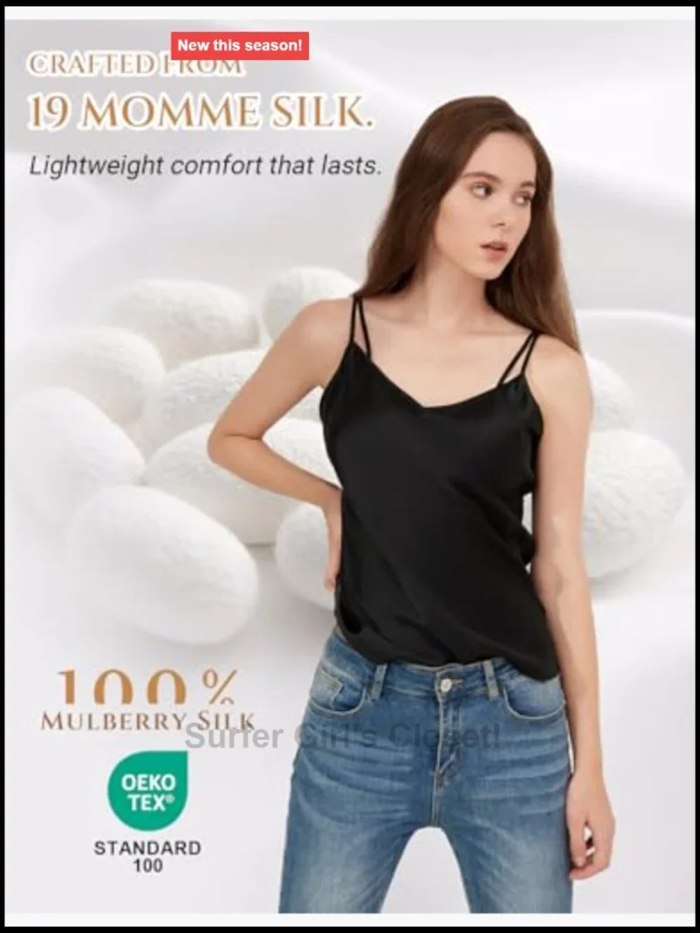 Ladies Silk Sleeveless Cami, 100% Pure Mulberry Silk, Loose Stretch Tank